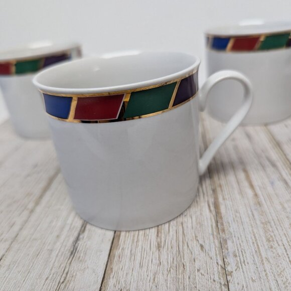 Vintage Pier 1 CELEBRATION Flat Coffee Tea Cups Porcelain Gold Trim Set of 4 - Picture 2 of 8
